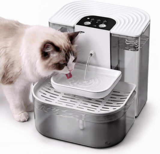 Cat Water Fountain, Fresh and Used Water Separation, No Filters Needed