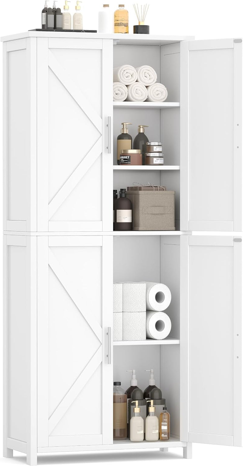 Akxomel 63''H Tall Farmhouse Bathroom Storage Cabinet with 4 Doors White