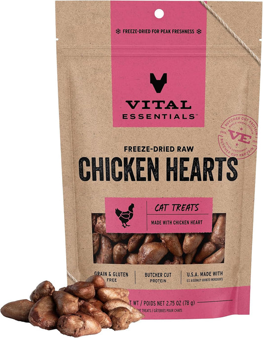 Vital Essentials Freeze Dried Raw Chicken Hearts Cat Treats, 2.75 Oz Bag