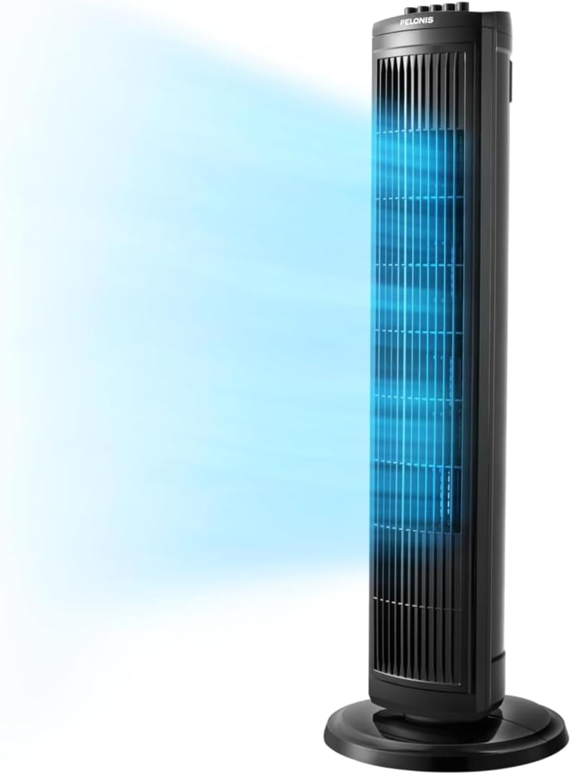 PELONIS 30-Inch 3-Speed Oscillating Tower Fan for Bedroom, Quiet 30Db