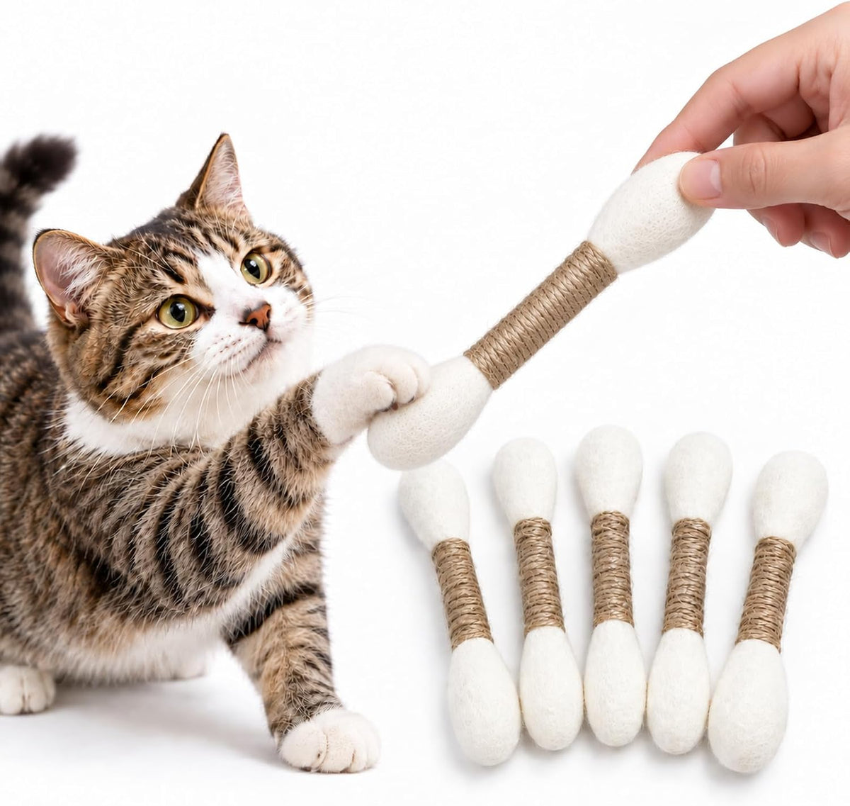 Cotton Swab Cat Toy with Catnip, 5 Pk Interactive Chew Toy for Indoor Cat