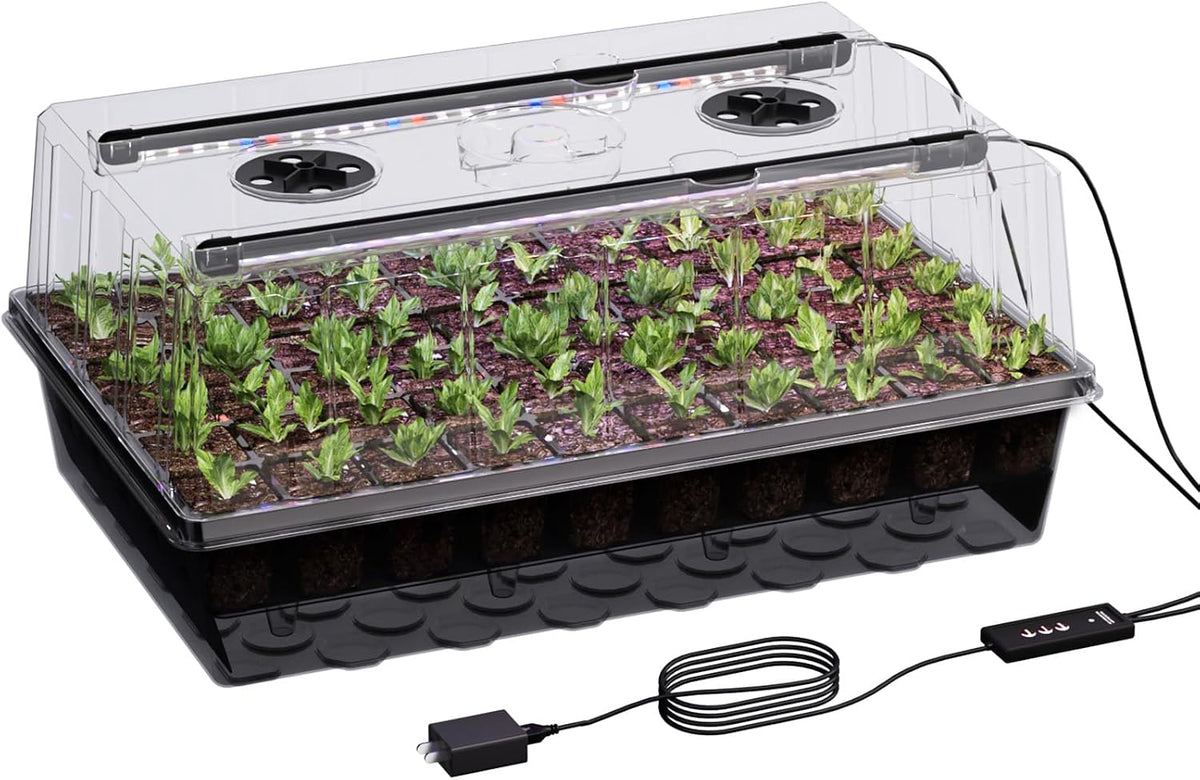 Patigrow 60-Cell Self-Watering Seed Starter Tray with Grow Light, Seed Starter Kit with 4.07” Humidity Dome, Indoor Seedling Starter Tray, Seed Starting Trays for Plant Germination, Seeds Growing