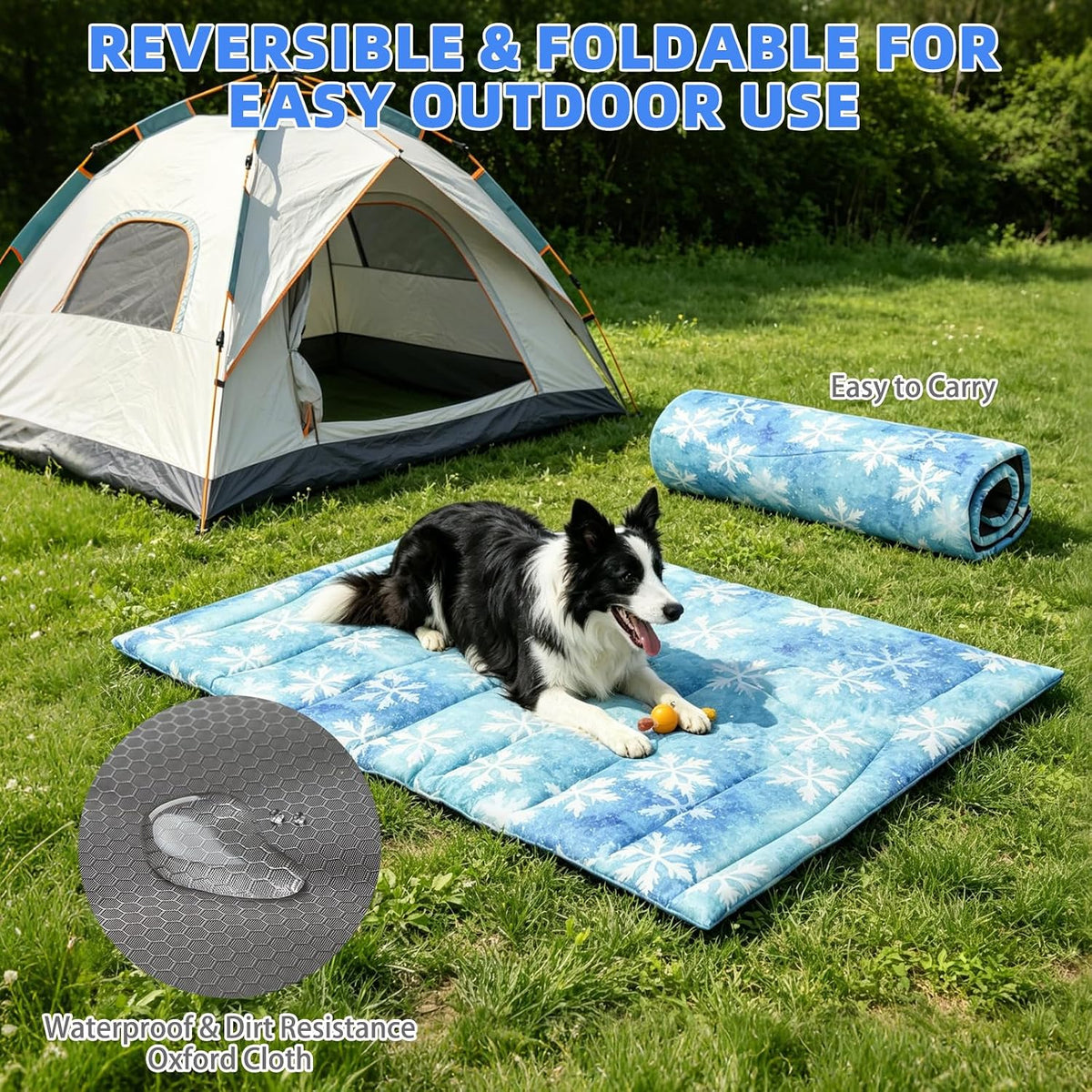 KOOLTAIL Dog Cooling Mat, Extra Thick Large Cooling Bed for Dogs and Cats Summer Indoor/Outdoor, 48"*28" Reversible Washable Pet Pad with Chill Cool Fiber, Non-Toxic Portable Blanket for Kennel, Blue