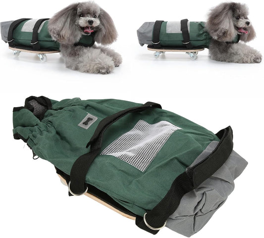 Pssopp Pet Wheelchair, Breathable Laminated Wood Panel Dog Walking Scooter with Oxford Outdoor Traction Bag for Paralyzed Pets M(Suitable for 4‑6Kg/8.8‑13.2Lb)