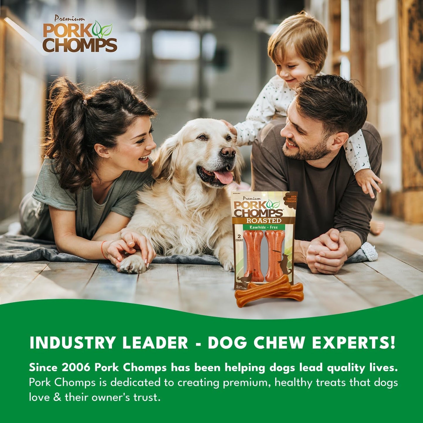 Pork Chomps Roasted Pressed Pork Skin Dog Chews, 4.5-Inch Bone, 2 Count