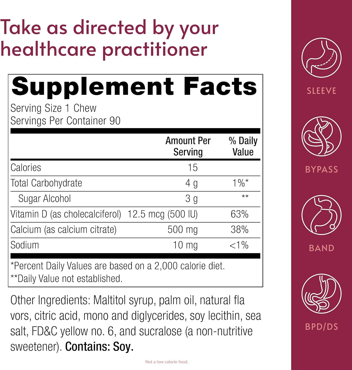 Bariatric Advantage Calcium Citrate Chewy Bites 500 Mg - Highly Absorbable & Digestible - Vitamin D3 - Easily Chewable Calcium Supplement - Tropical Orange - 90 Count