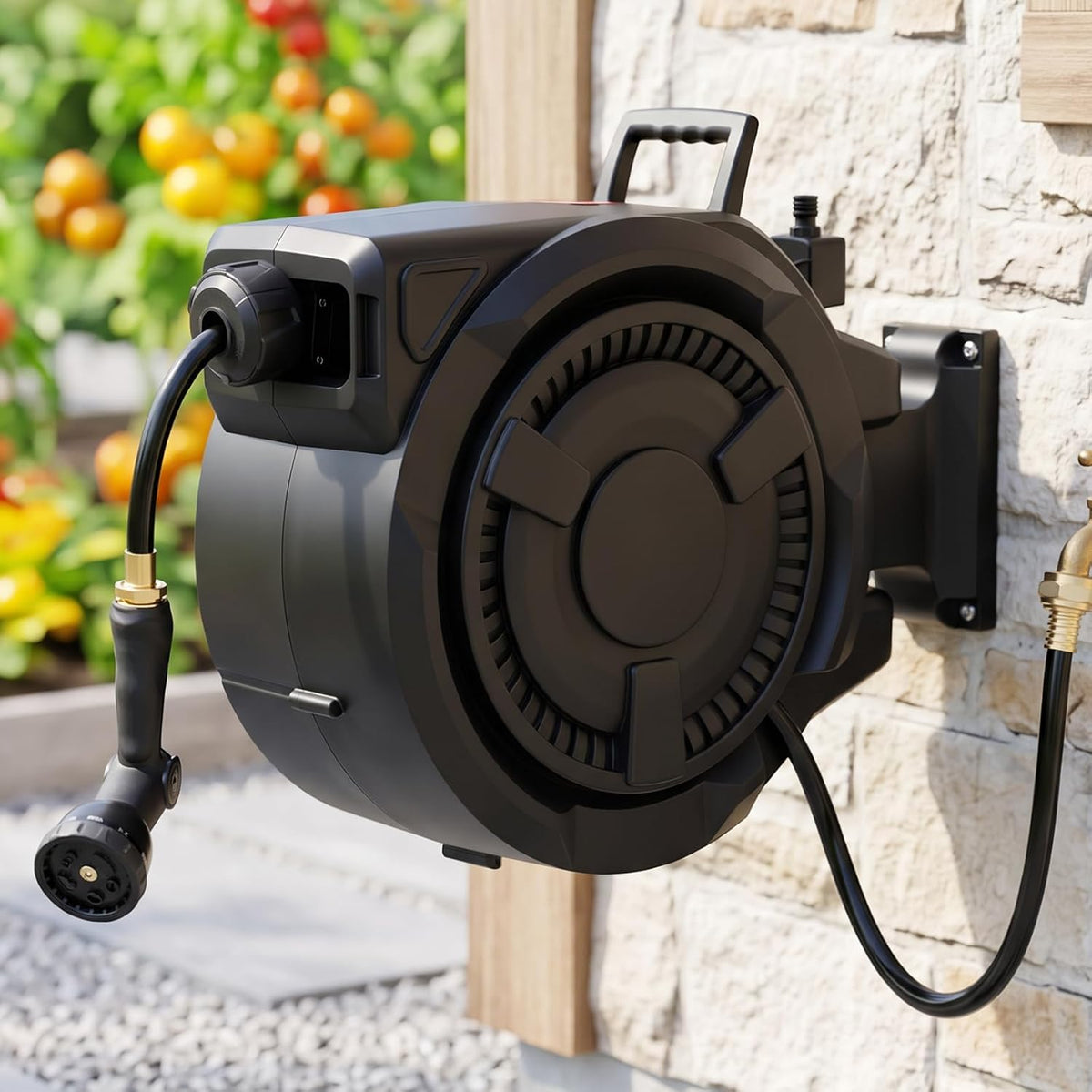 Wikiwiki Retractable Garden Hose Reel, 1/2" X 100FT, Auto Rewind Wall Mount