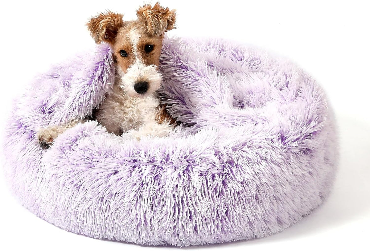 NOYAL Calming Donut Dog Bed, Hooded Cave with Blanket