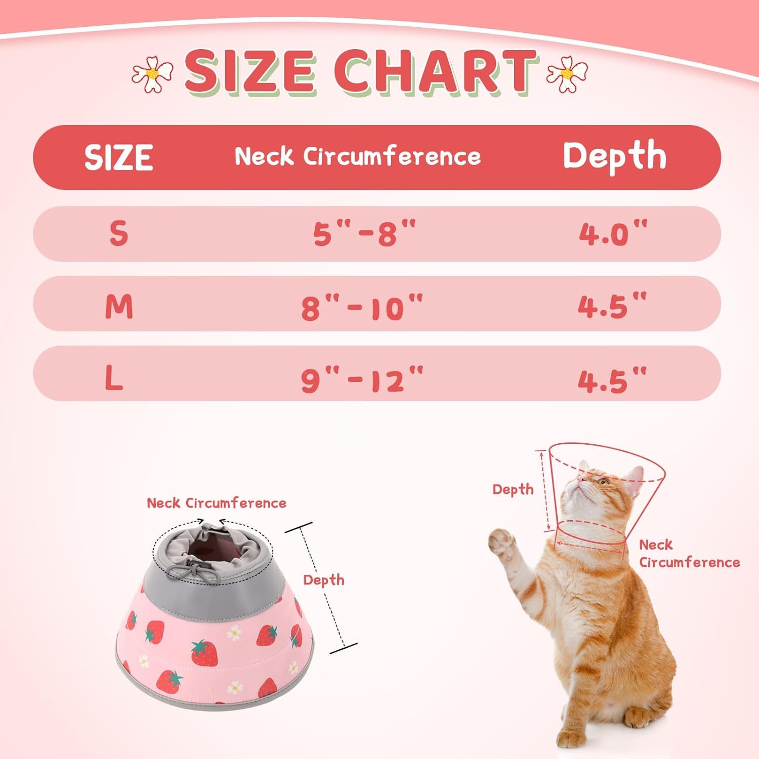 Cat Cone Collar Soft to Stop Licking, Adjustable, Foldable Lightweight Kitten Cones after Surgery Recovery for Cats & Kittens, Cat Cone Alternative, Easy Eating (Pink, S)