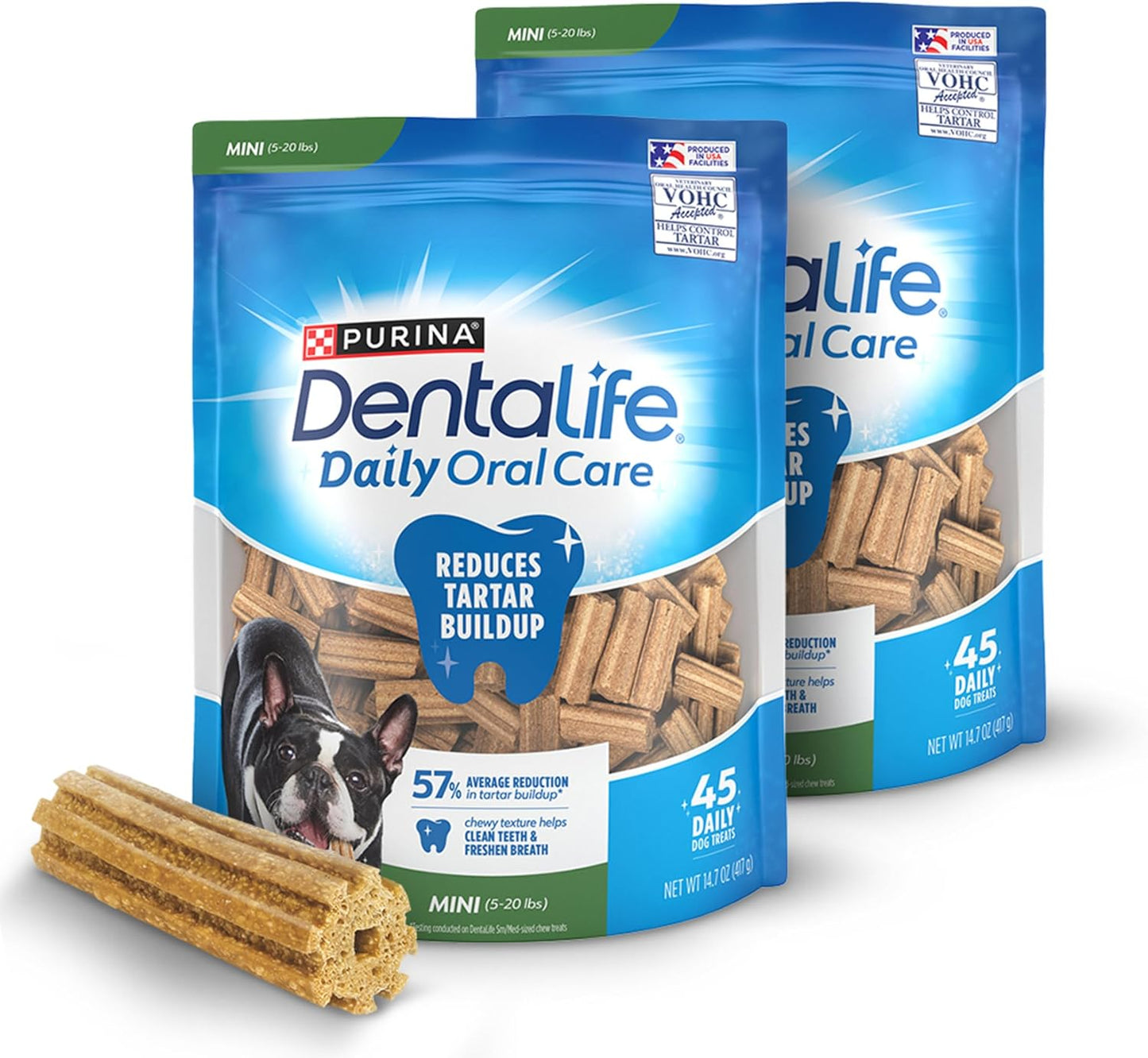 Dentalife Daily Oral Care Dog Treats for Small Dogs 5-20 Lbs., Chewy Dental Treat to Freshen Breath and Fight Tartar, Chicken Flavor, 14.7 Oz. Each, 45 Chews Each/90 Total Chews - 45 Ct. Pouch