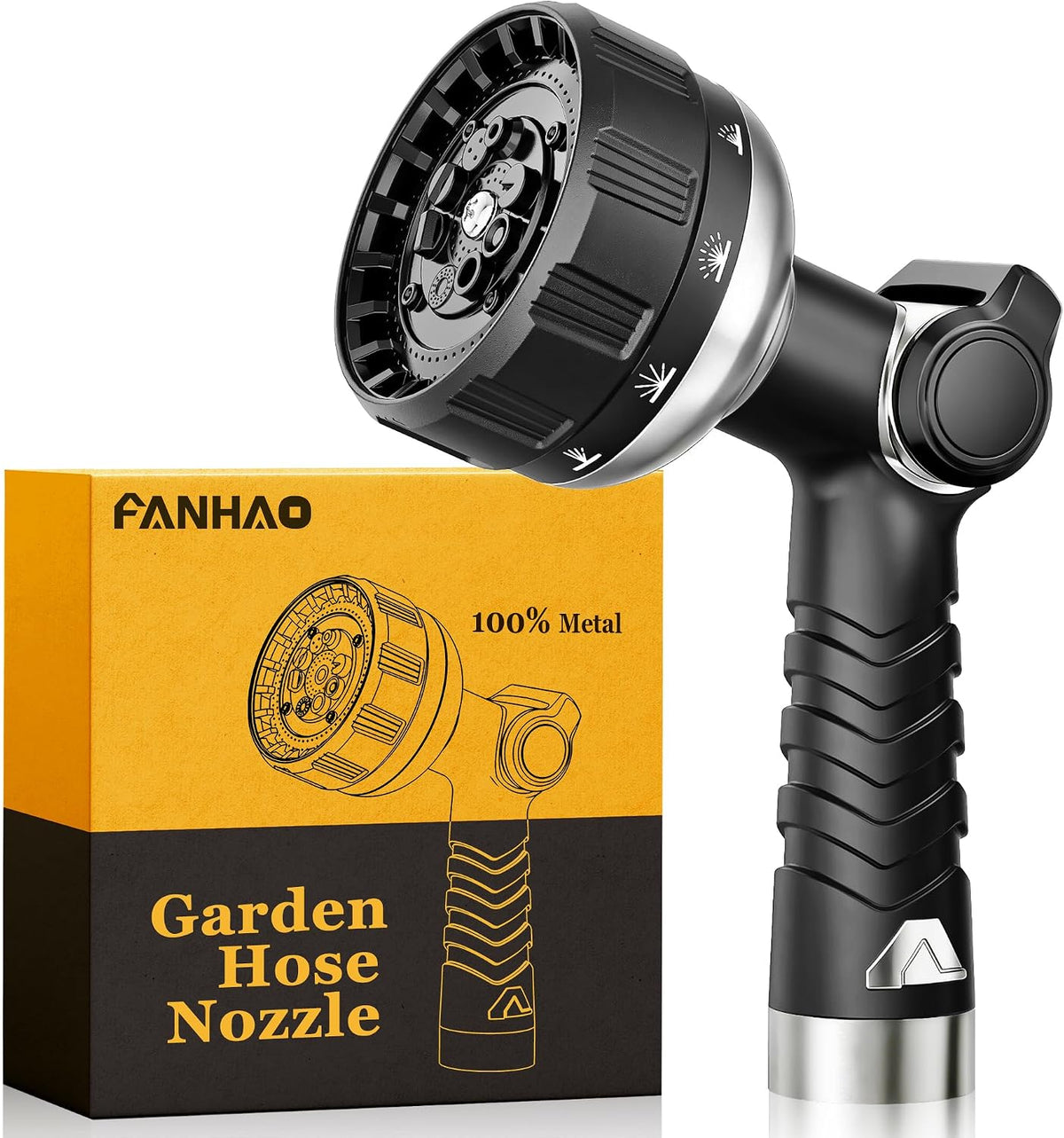 FANHAO Thumb Control Garden Hose Nozzle Heavy Duty Metal, 10 Spray Patterns