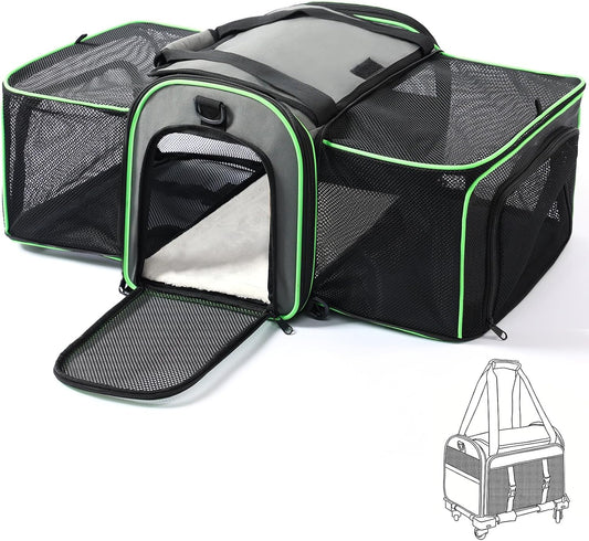 Gardner Pet Expandable Cat Carrier Airline Approved (18X12X12 In), 2-Side Square Extension Pet Travel Carrier for Medium Cats up to 15 Lbs, Mesh Soft-Sided Cat Carrier Bag