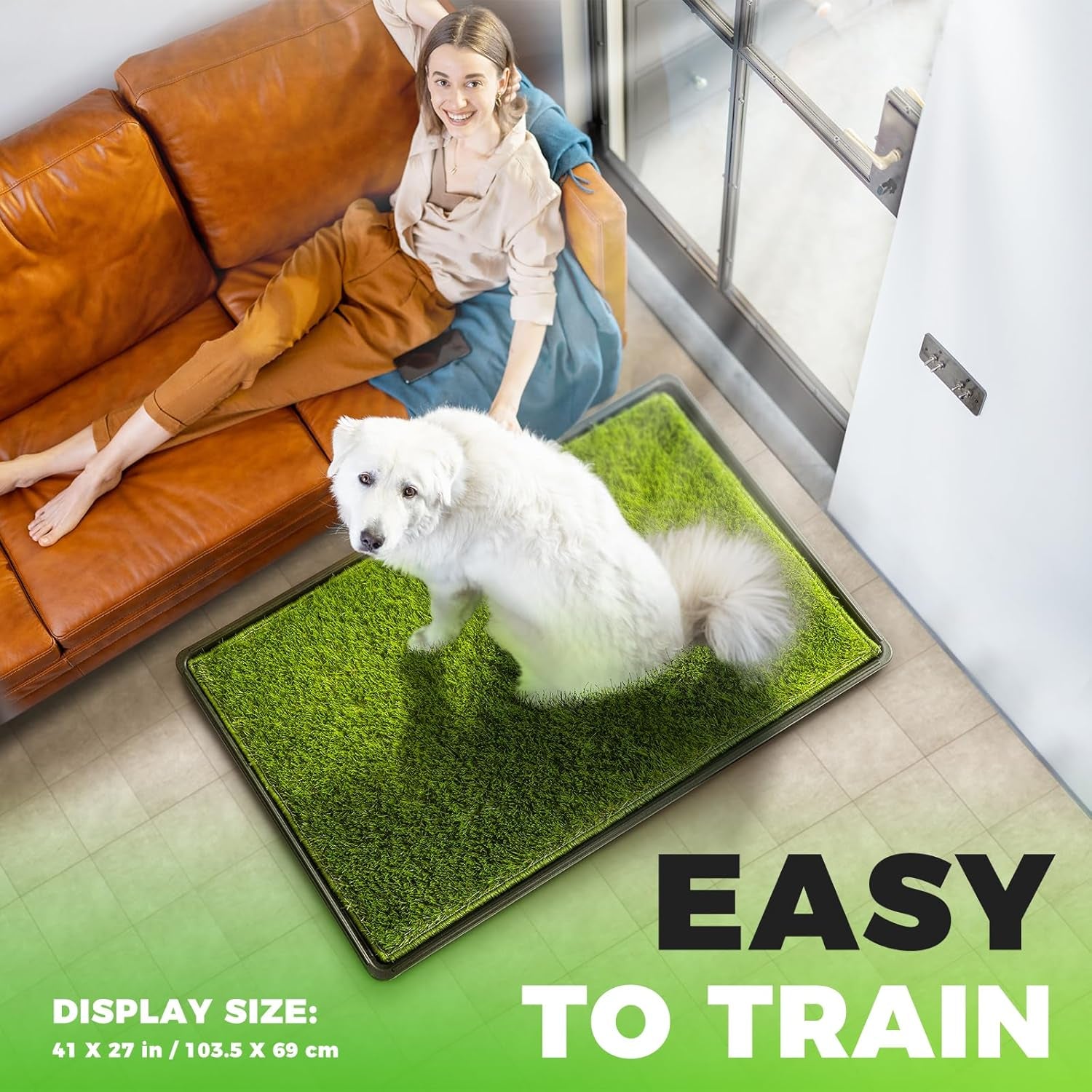 Hompet Dog Grass Pad with Tray Large, 41"X27", 2 Reusable Artificial Turf for Dogs Potty, Waterproof Non-Slip Washable Pee Pads, Quickly Absorbency Portable Dog Litter Box for Indoor/Outdoor Use