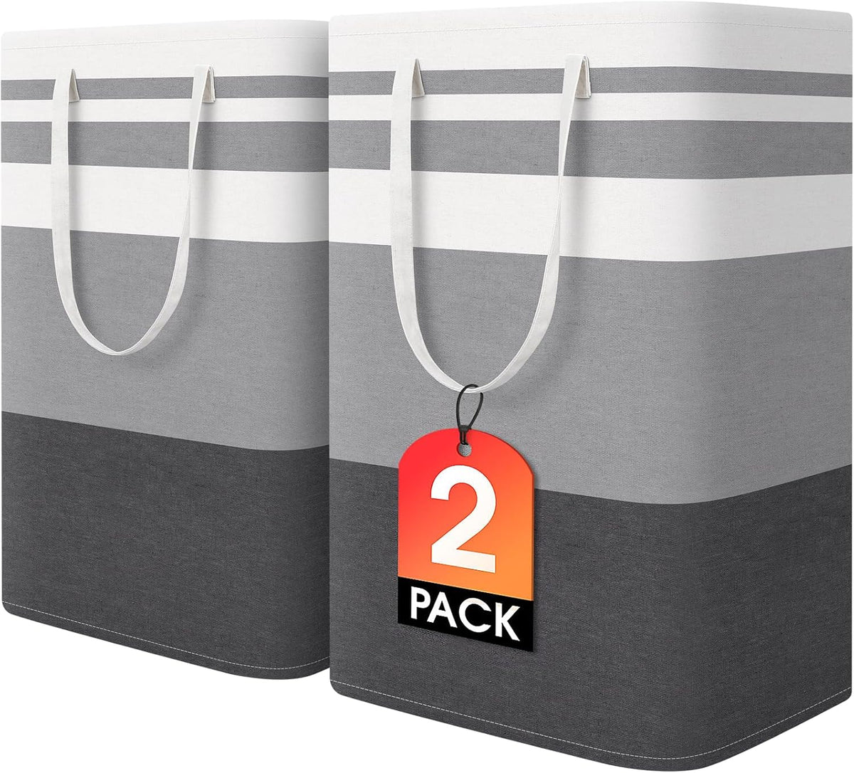 Homehacks 2 Pack Large Laundry Baskets, Laundry Hampers Bags (Grey 75Lx2)