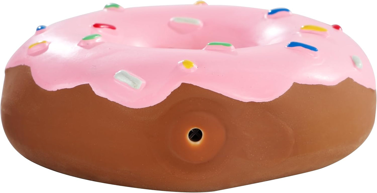 Tamu Style Donut Dog Toy, Squeaky Latex Play Toy for Small and Medium Dogs, 4 Inch Hand-Painted Design