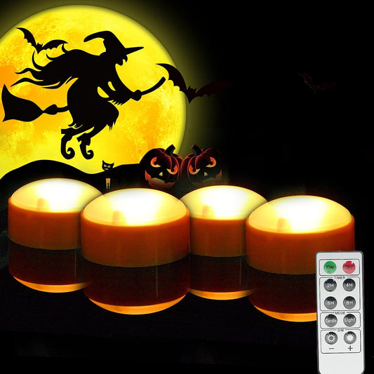 Battery Operated Halloween Pumpkin Jack-O’-Lantern LED Lights Remote 4 Pack