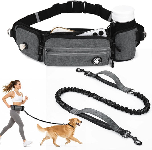 Hands Free Dog Leash with Dog Walking Fanny Pack,Grey