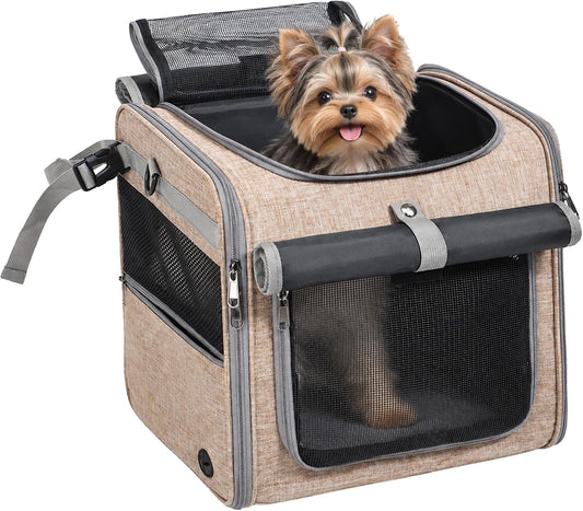 Dog Bike Basket, Soft-Sided Pet Carrier Backpack, Khaki