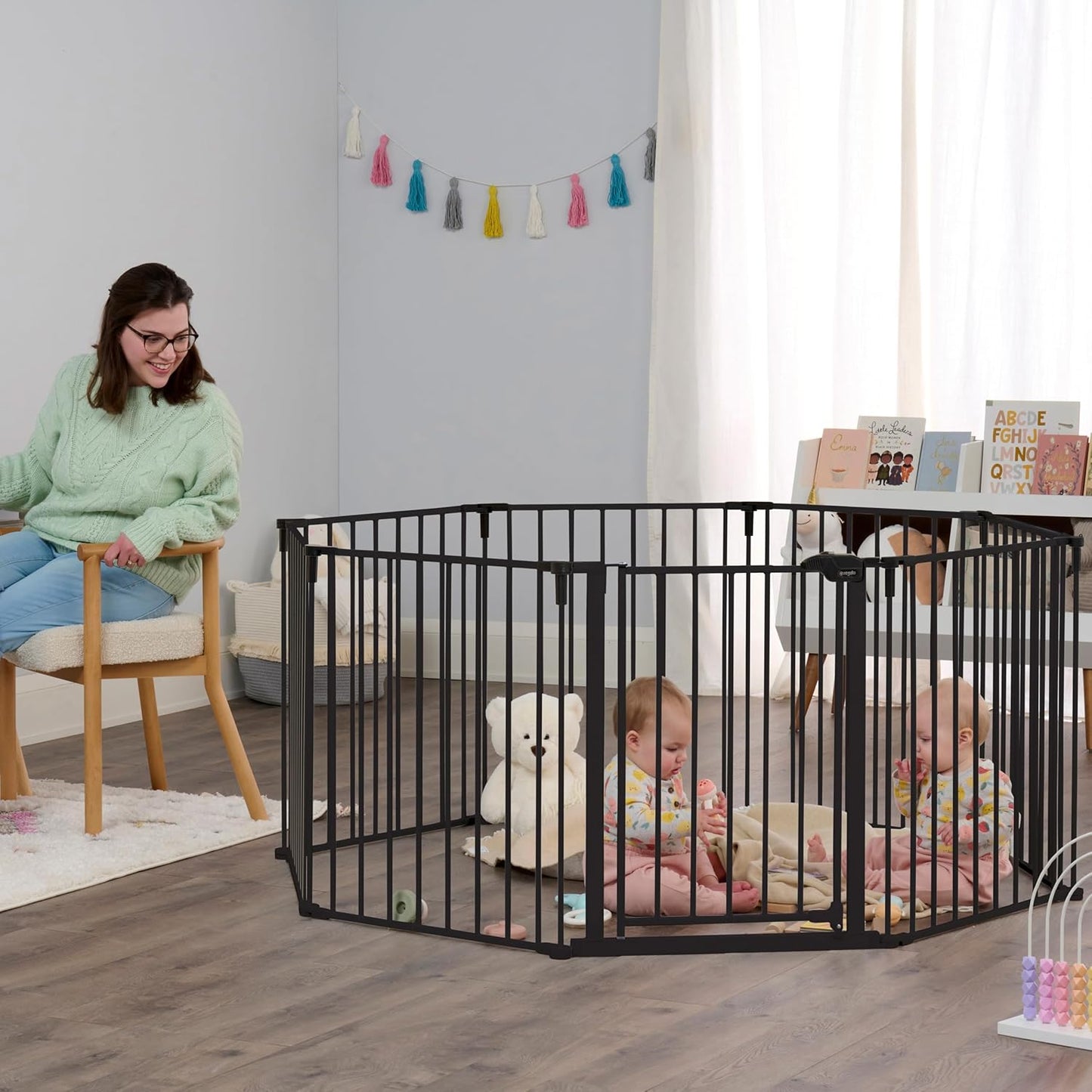 Regalo Safety 192" Super Wide Baby Gate & Play Yard, 2-In-1 Convertible Extra Wide Safety Barrier, Hardware Mounted for Toddlers & Pets, Tested & Safe for 30 Years, American Designed & Owned, Black