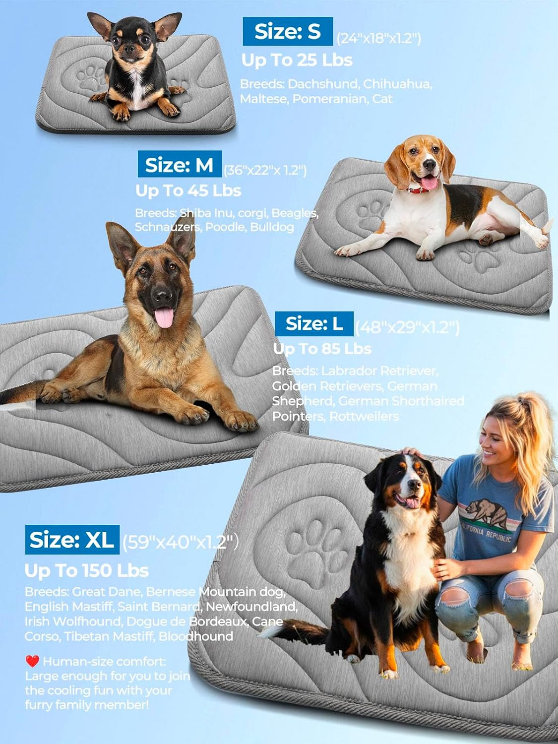 Dog Cooling Mat, Anti-Slip, Thick 3D Orthopedic Summer Pad for Dogs & Cats, Q-MAX > 0.5, Non-Toxic, Machine Washable, Chew-Resistant, Portable for Crate, Bed, Sofa, Car (Cool Grey, Large)
