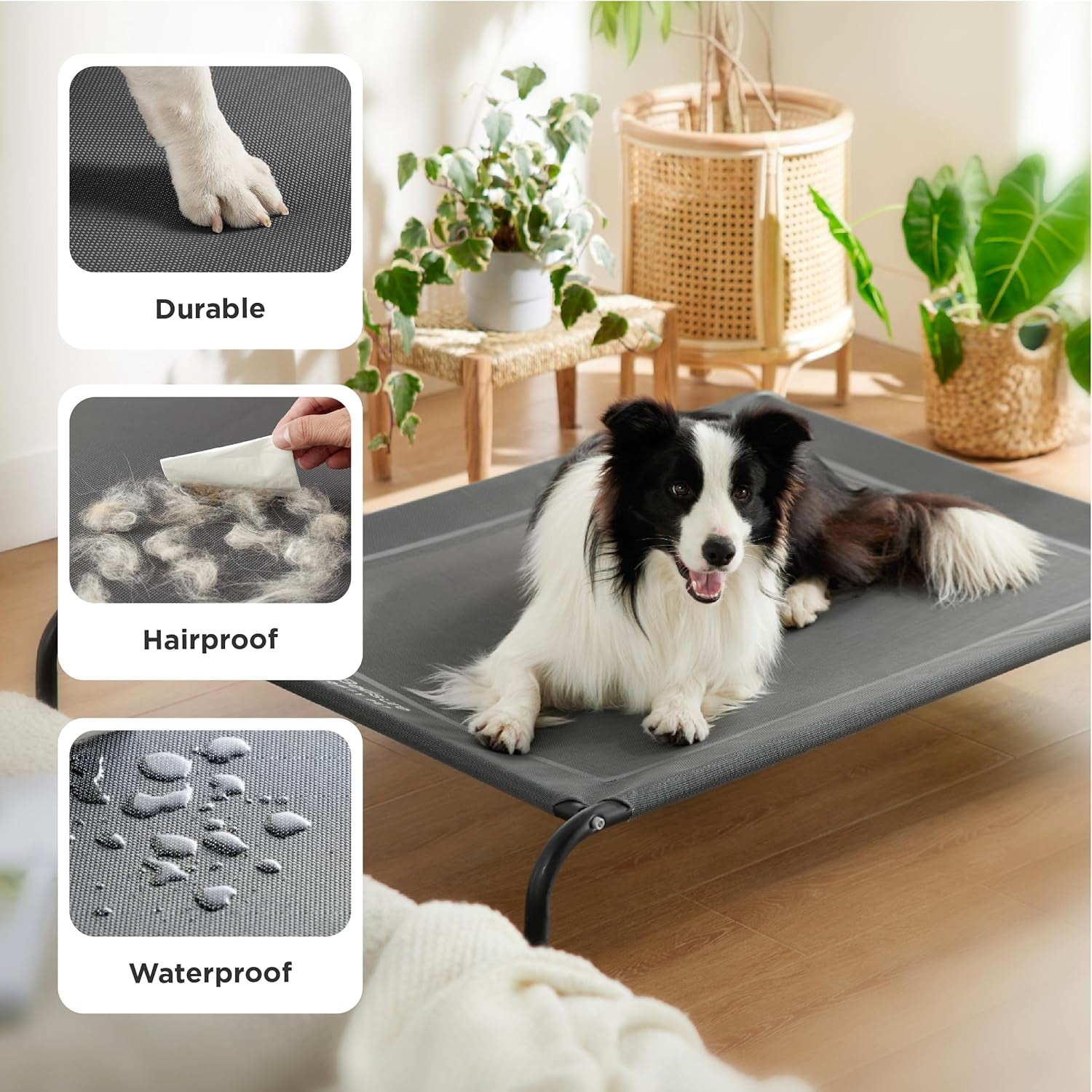 Bedsure Outdoor Elevated Dog Bed Large Sized Dog, Portable Indoor & Outdoor Cooling Raised Cot Pet Hammock Bed with Skid-Resistant Feet, Frame with Breathable Mesh, Grey, 49 Inches