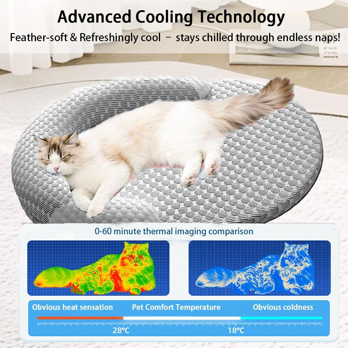 HILIMSE Summer Cooling Cat Bed with Neck Support, Breathable Washable Large Pet Sofa