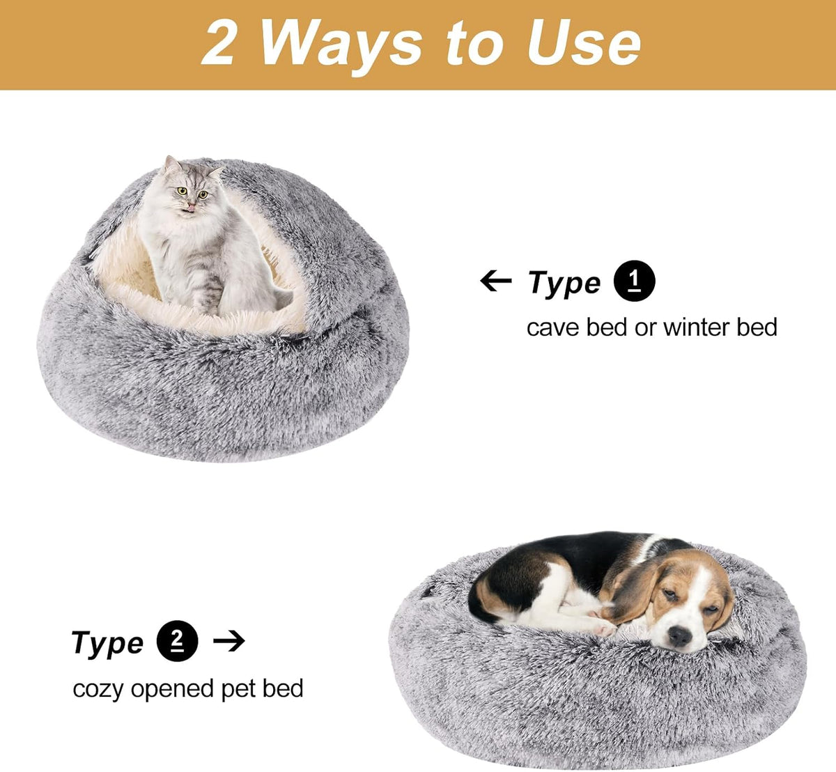 Hooded Dog Bed for Small Dogs, Nest Dog Beds, Washable Cute Cat Cave Bed, Cozy Nook Pet Bed for Dogs or Cats, Anti-Slip Puppy Bed Fits up to 22 Lbs Pets(Grey, 20" X 20")