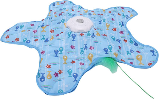 Interactive Cat Toy for Indoor Cats, Touch Activated Moving Feather Hide and Seek Game with 3 Adjustable Speed Settings, Fish Pattern Style with Main Body, Hood and Cat Teaser