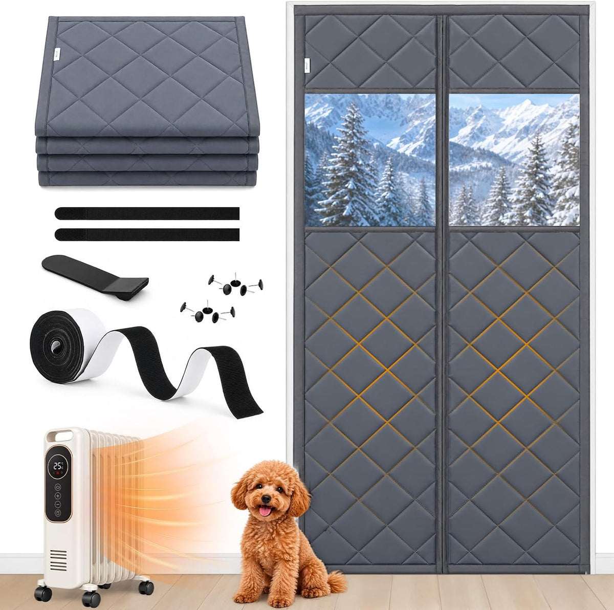 Anpro Visible Magnetic Thermal Insulated Door Curtain Winter Door Cover