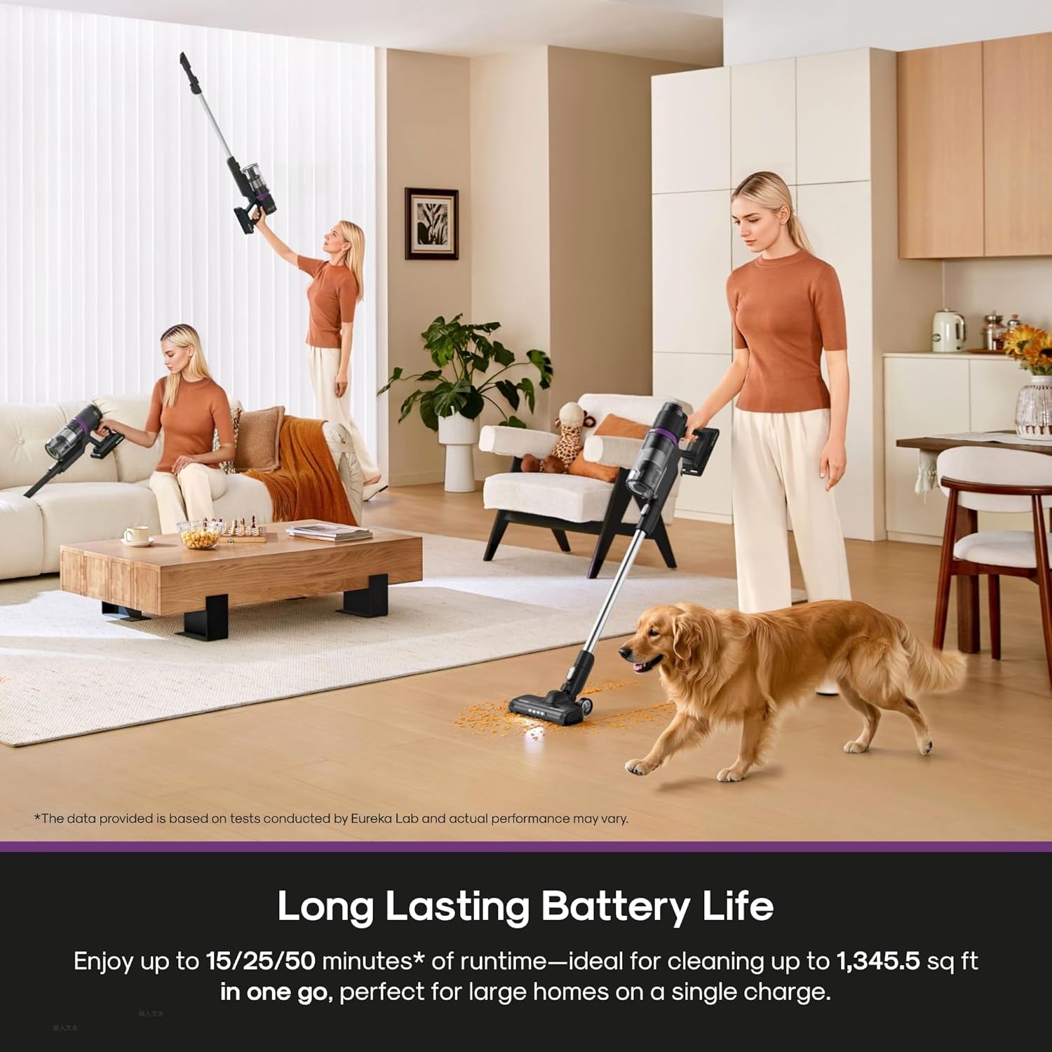 Eurekacordless Vacuum - 50 Min Runtime for Large Homes, 5.5 Lbs Lightweight, Ideal for Pet Hair & Allergies on Hardwood & Carpet Reacticlean 410