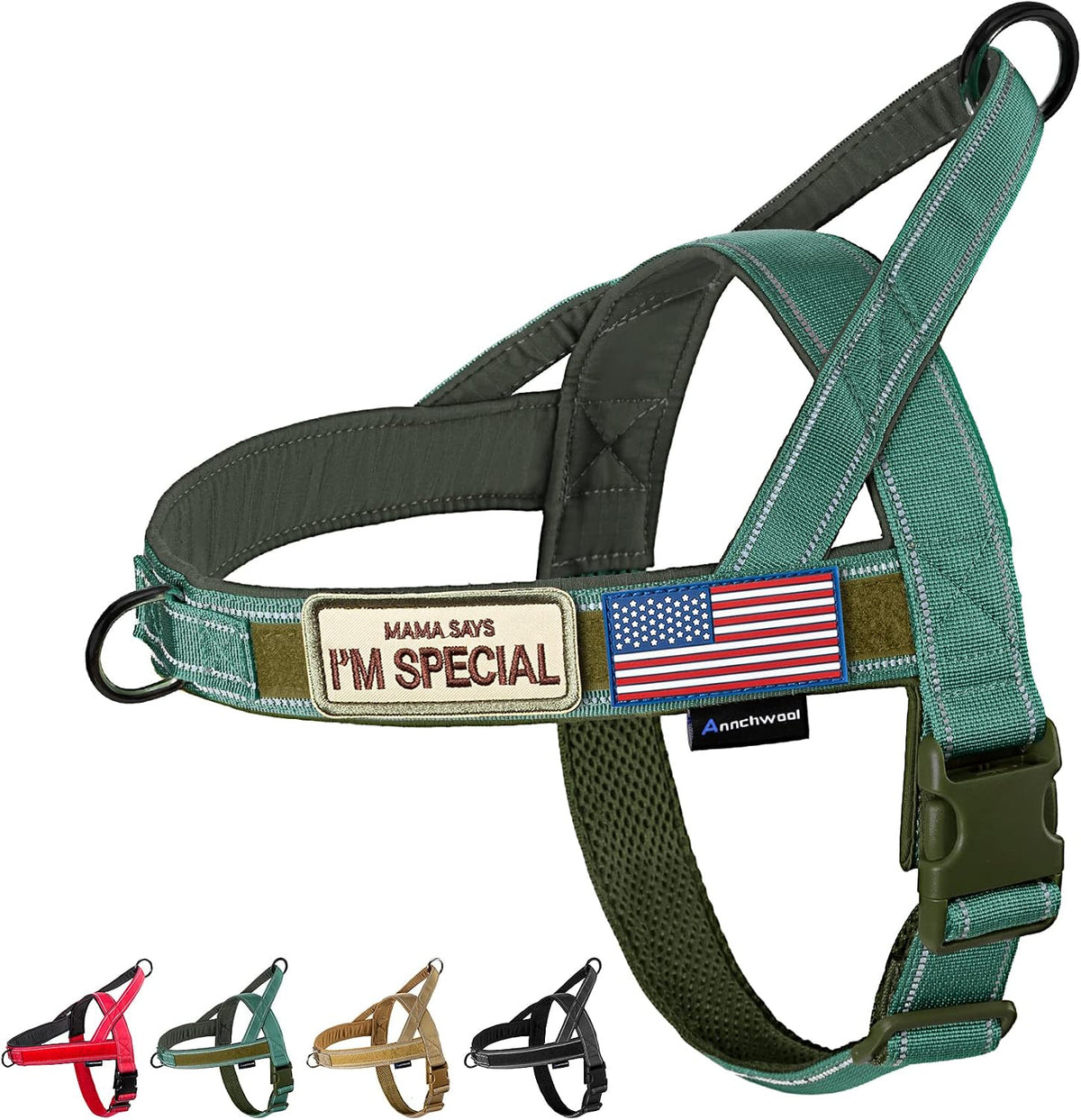 Annchwool No Pull Dog Harness with Soft Padded Handle & Front Clip(Green,L)
