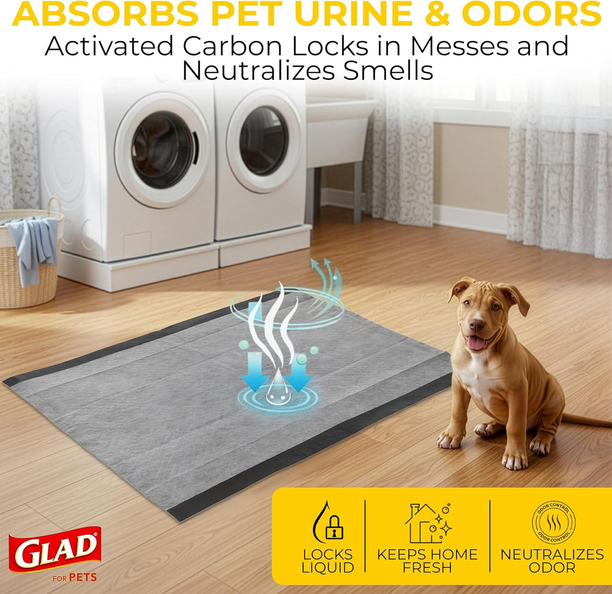 Glad for Pets, Dog Pee Pads, Activated Carbon, Puppy Pads, 30 Count