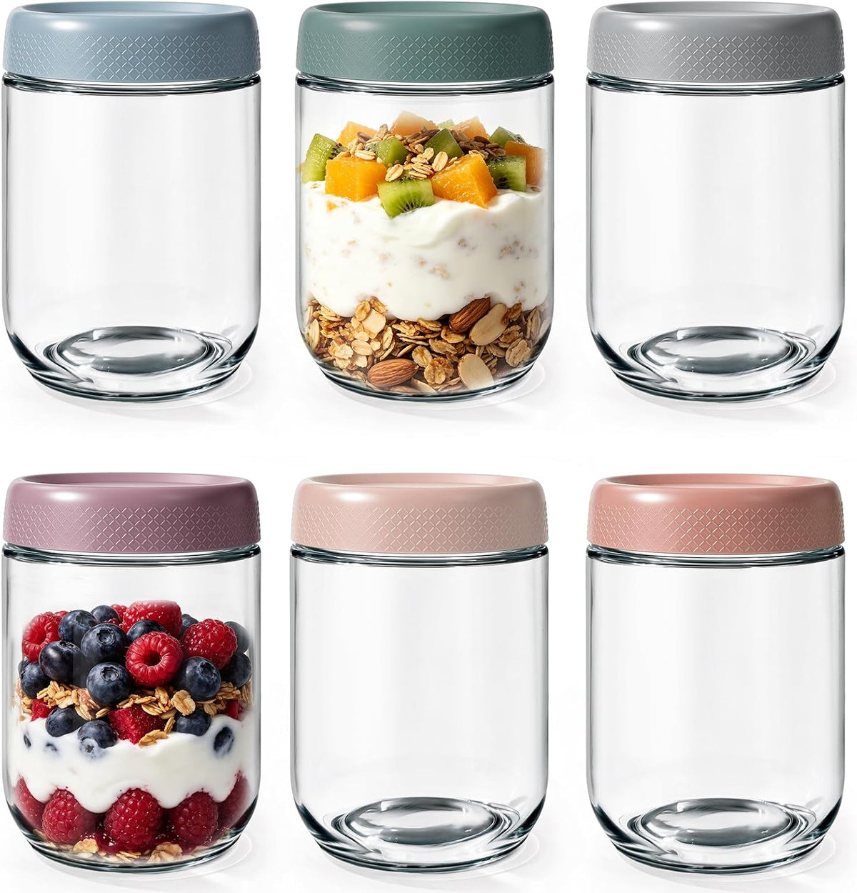 6 Pack 16 Oz Glass Overnight Oats Containers with Lids for Meal Prep