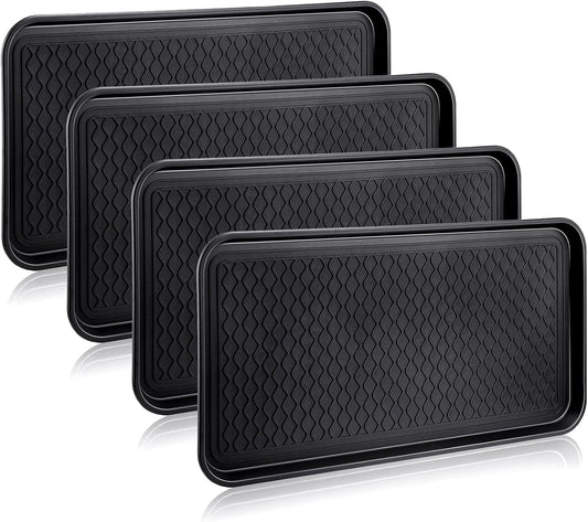 4 Pieces Shoe Tray for Entryway, Waterproof Boot Tray Shoe Mat Multi-Purpose Dog Cat Bowl Mat Pet Food Tray Boot Mat for Entryway Indoor Outdoor Floor Protection (Black, 24 X 16 X 1.2 Inch)