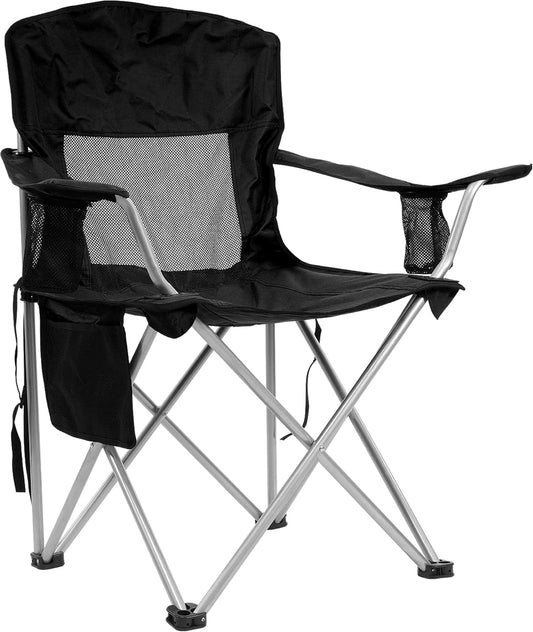 HULKFIT Folding Camping Chairs, Portable Outdoor Beach Lawn Chair for Adults with Carry Bag & Built-In Cup Holder, Casual Foldable Chair for Picnic Fishing Garden,Black