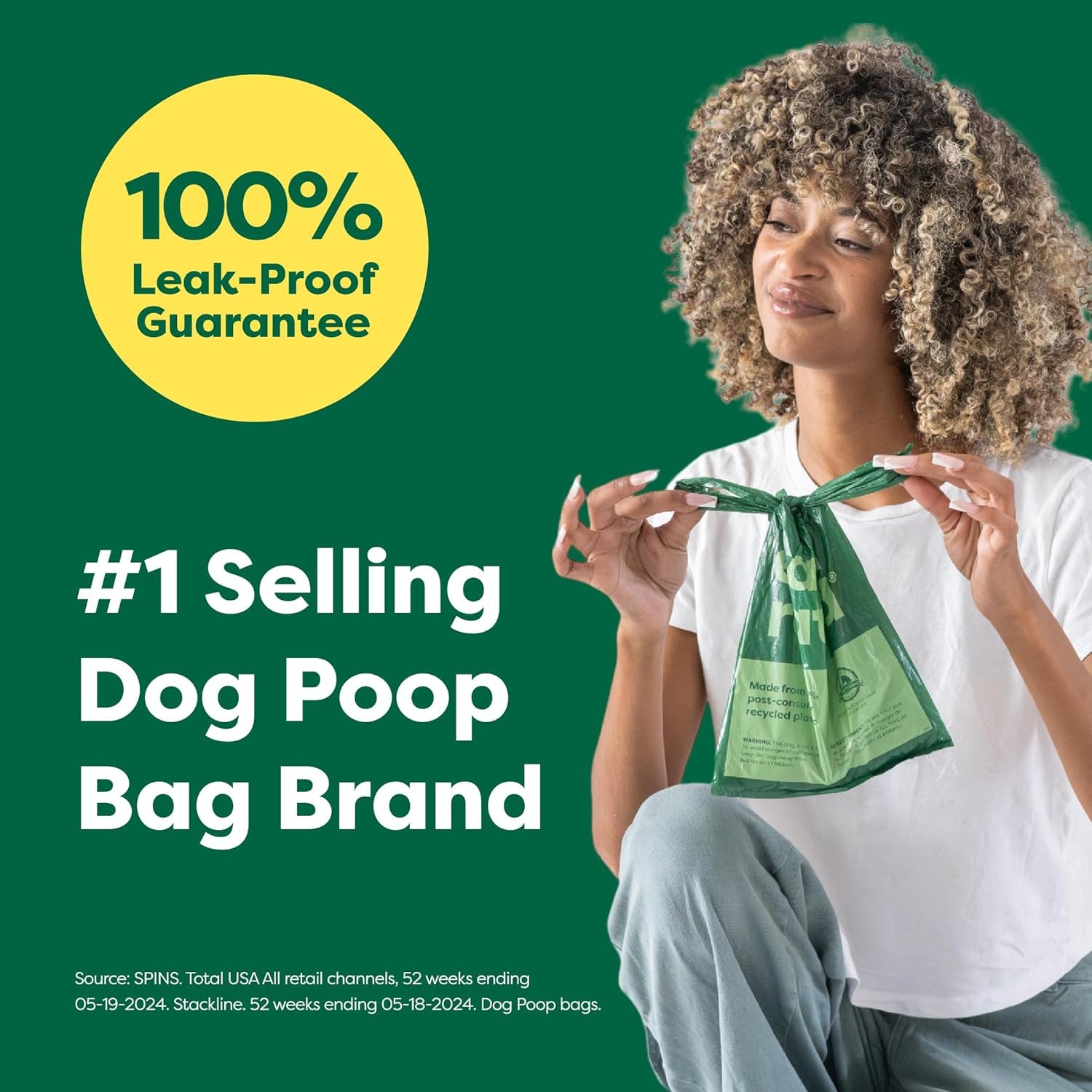Earth Rated Dog Poop Bags with Handles, Extra Wide, Easy Tie and Guaranteed Leakproof, Unscented, 120 Handle Bags