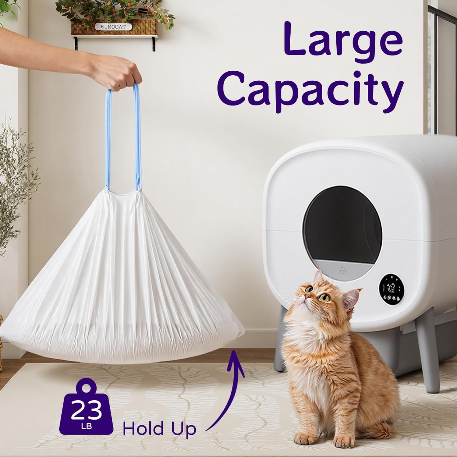 120 Count 26" X 11.8" Automatic Cat Litter Box Bags Compatible with Cmg Fmo Fstg Robot Litter Box, Thick Self-Cleaning Cat Litter Box Replacement Liners with Drawstring Heavy Duty