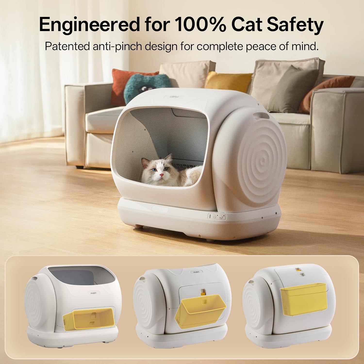 UBPET Automatic Litter Box, 106L Extra Large Self-Cleaning Cat Litter Box for Multiple Cats, Smart App Control, Odor-Control System, Anti-Pinch Safety Design, Includes Waste Bags and Deodorizer Blocks