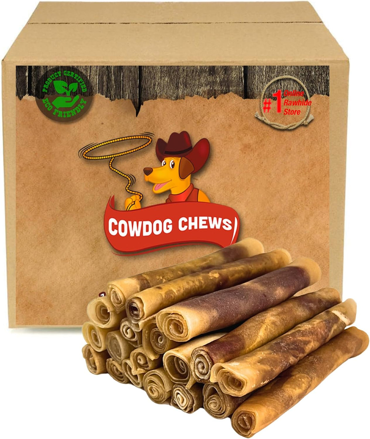 Cowdog Chews Rawhide Gourmet Meaty Rolls 7-8" (20 Count) – Premium Dog Treats with Savory Beef Filling, Long-Lasting Chew for Aggressive Chewers, High-Protein, Natural Ingredients