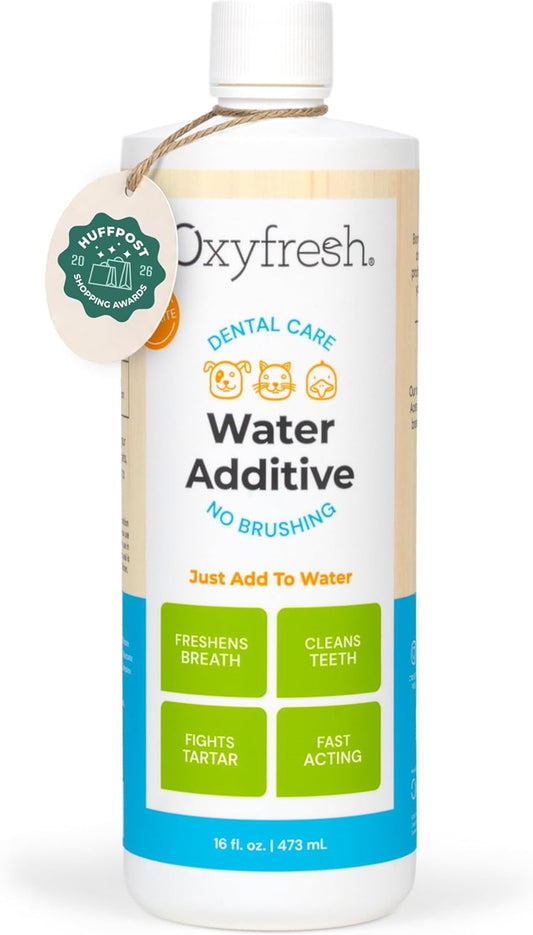 Oxyfresh Premium Pet Dental Care Solution Pet Water Additive: Best Way to Eliminate Bad Dog Breath and Cat Bad Breath - Fights Tartar & Plaque - so Easy, Just Add to Water! Vet Recommended 16 Oz.