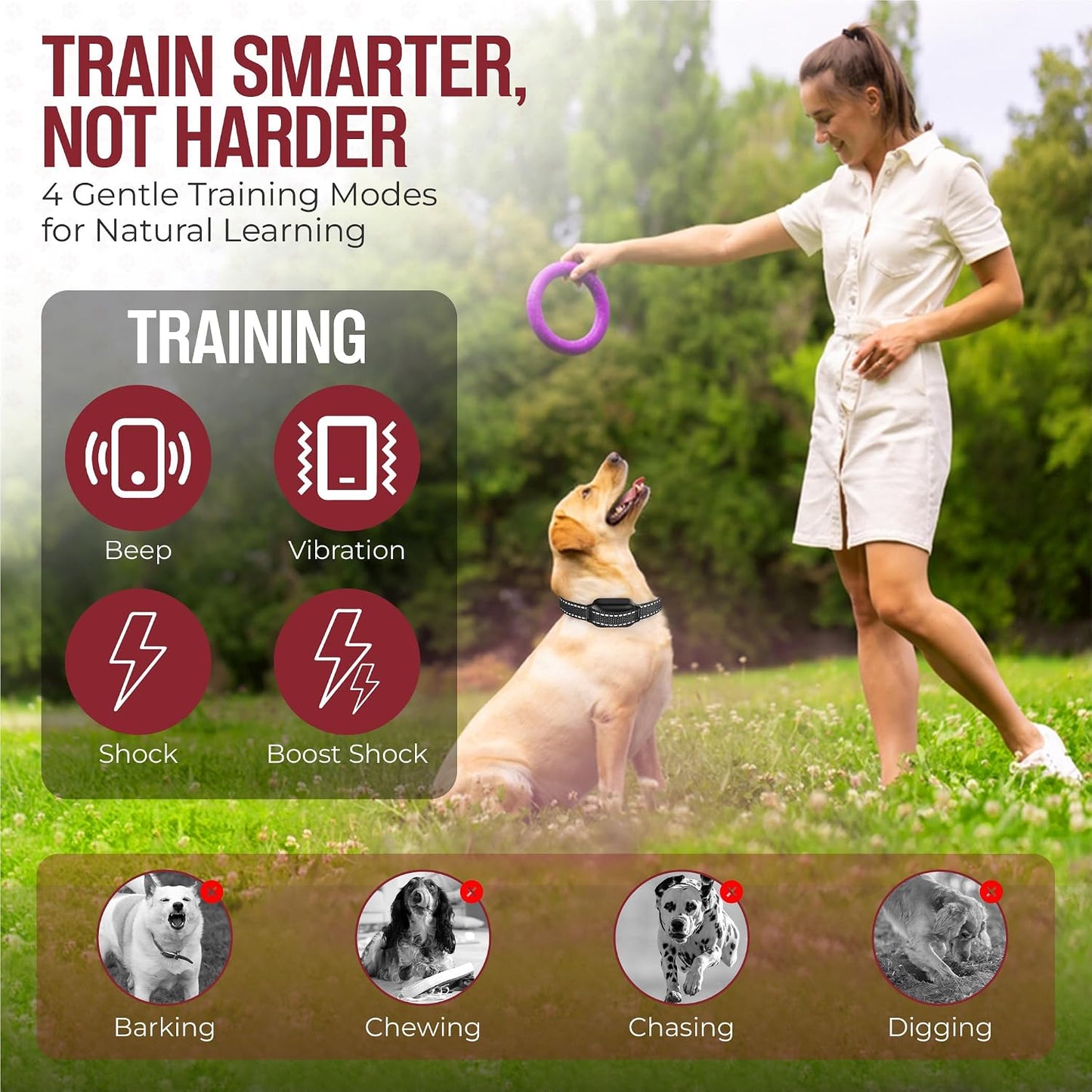 Dog Training Collar with Remote – Beep & Vibration Modes – Adjustable Levels, Waterproof Receiver, Rechargeable Training Collar for Small, Medium & Large Dogs – up to 1000-3300FT of Range