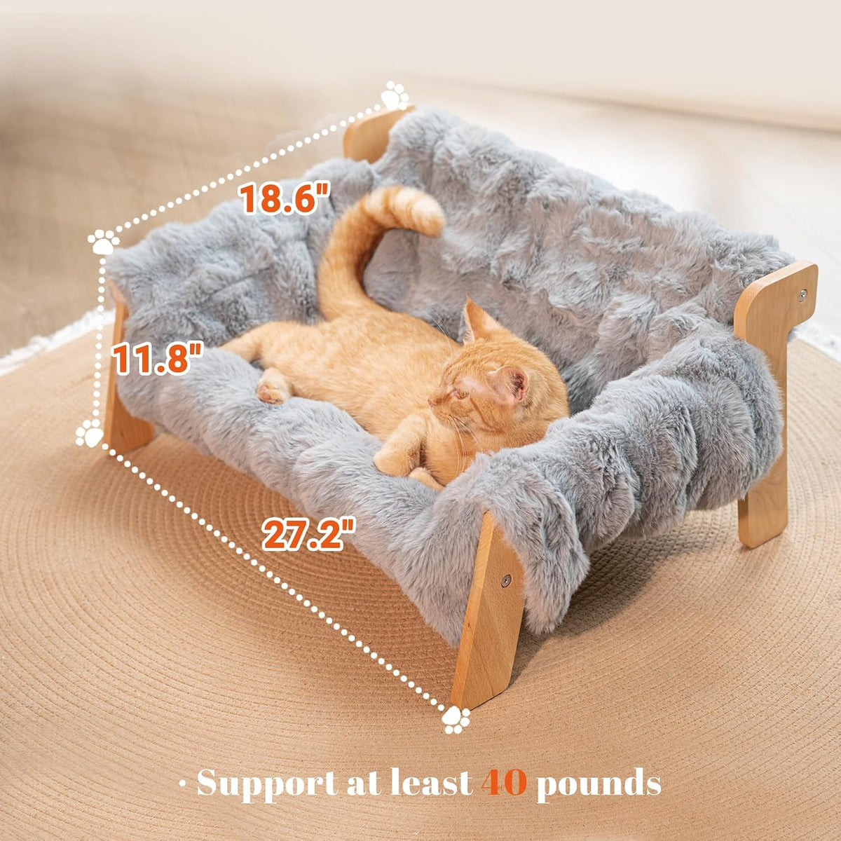 CHEERHOME PETS Elevated Cat Couch Bed Wooden Raised Kitty Sofa Lounge Chair