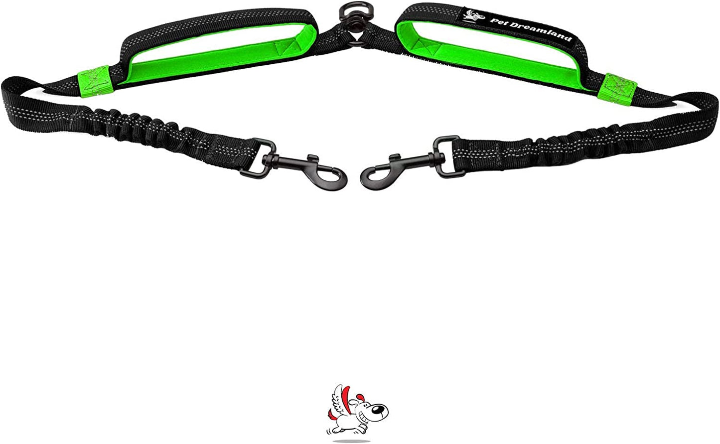 Pet Dreamland Exquisite Double Dog Coupler No Tangle Swivel for Two Large Dogs. Premium Quality Attachment for Easy Dog Walking. You Will Absolutely Love This Amazing Gear (Black & Green)