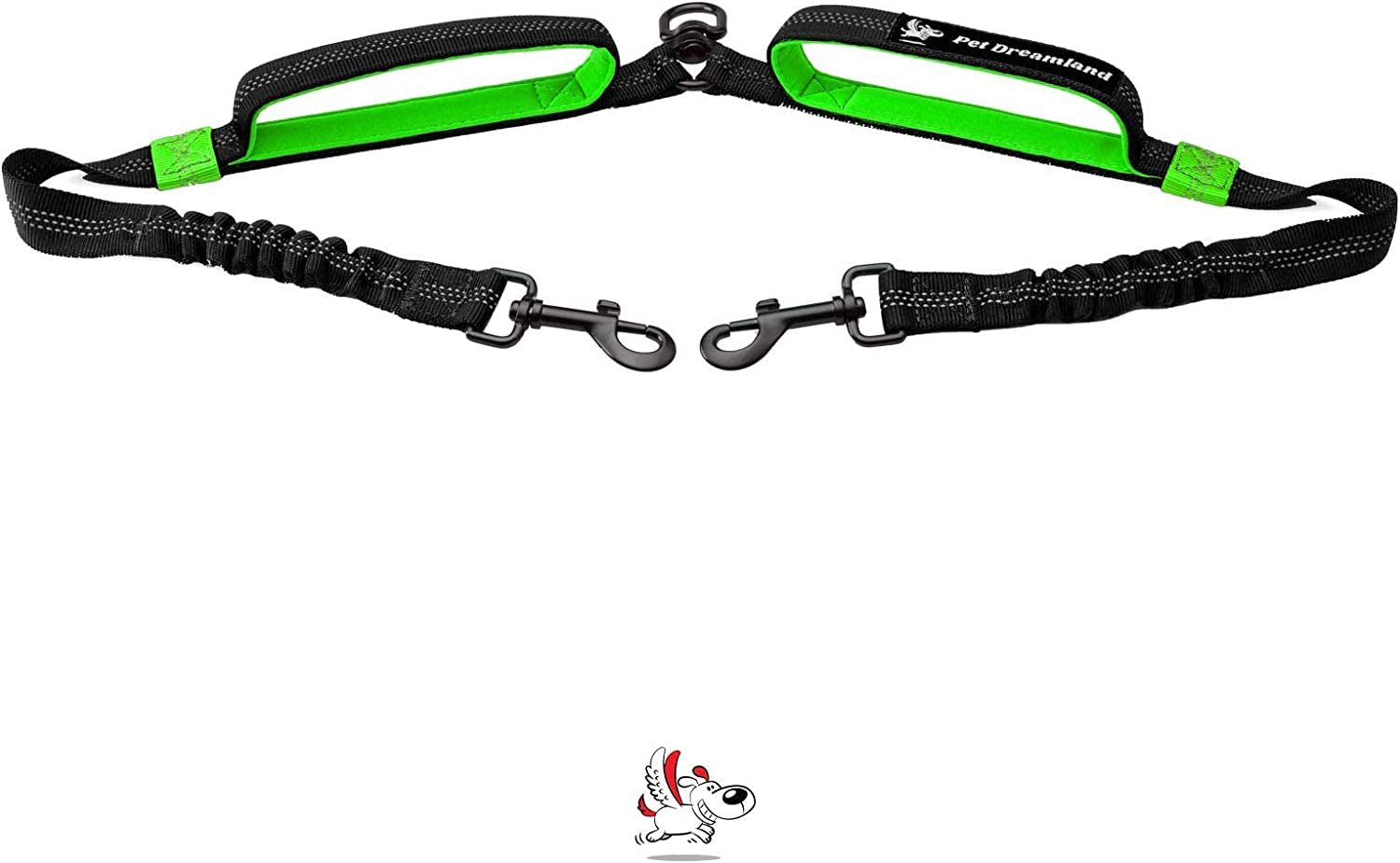 Pet Dreamland Exquisite Double Dog Coupler No Tangle Swivel for Two Large Dogs. Premium Quality Attachment for Easy Dog Walking. You Will Absolutely Love This Amazing Gear (Black & Green)