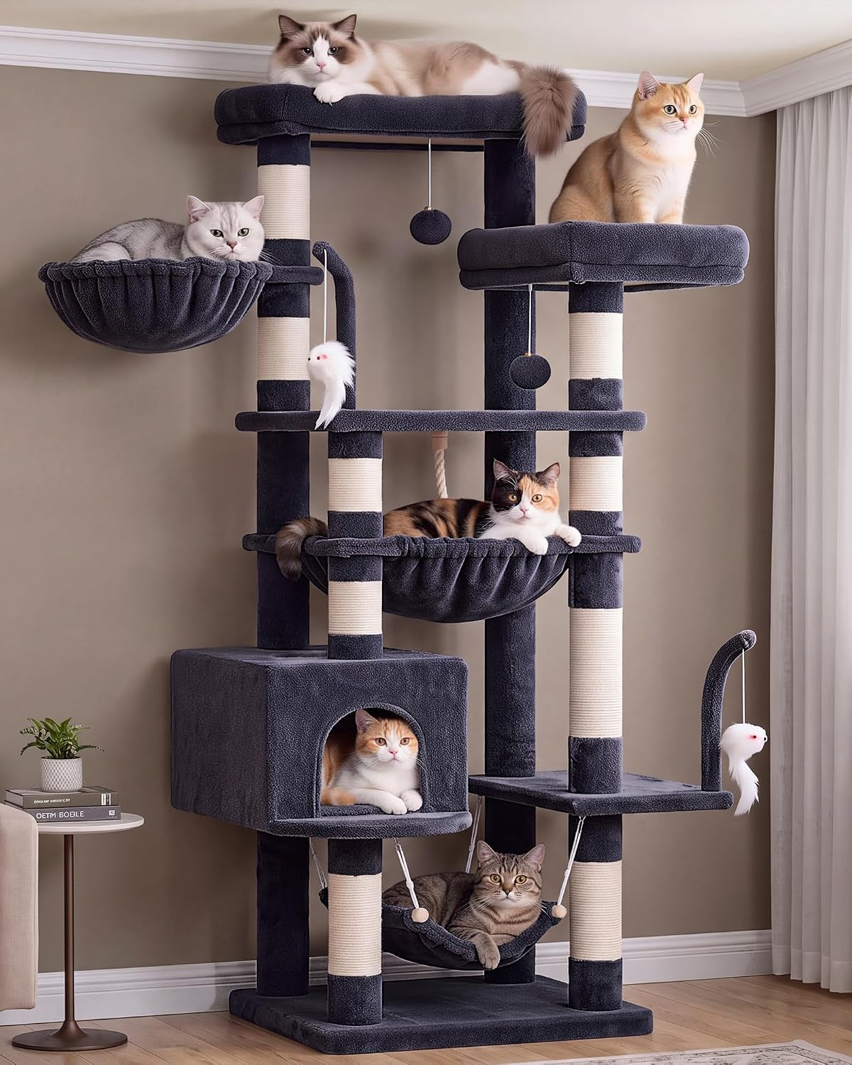 Gitelsnour Cat Tree, 63'' Cat Tower for Large Cats, Big Hammock GCT020G