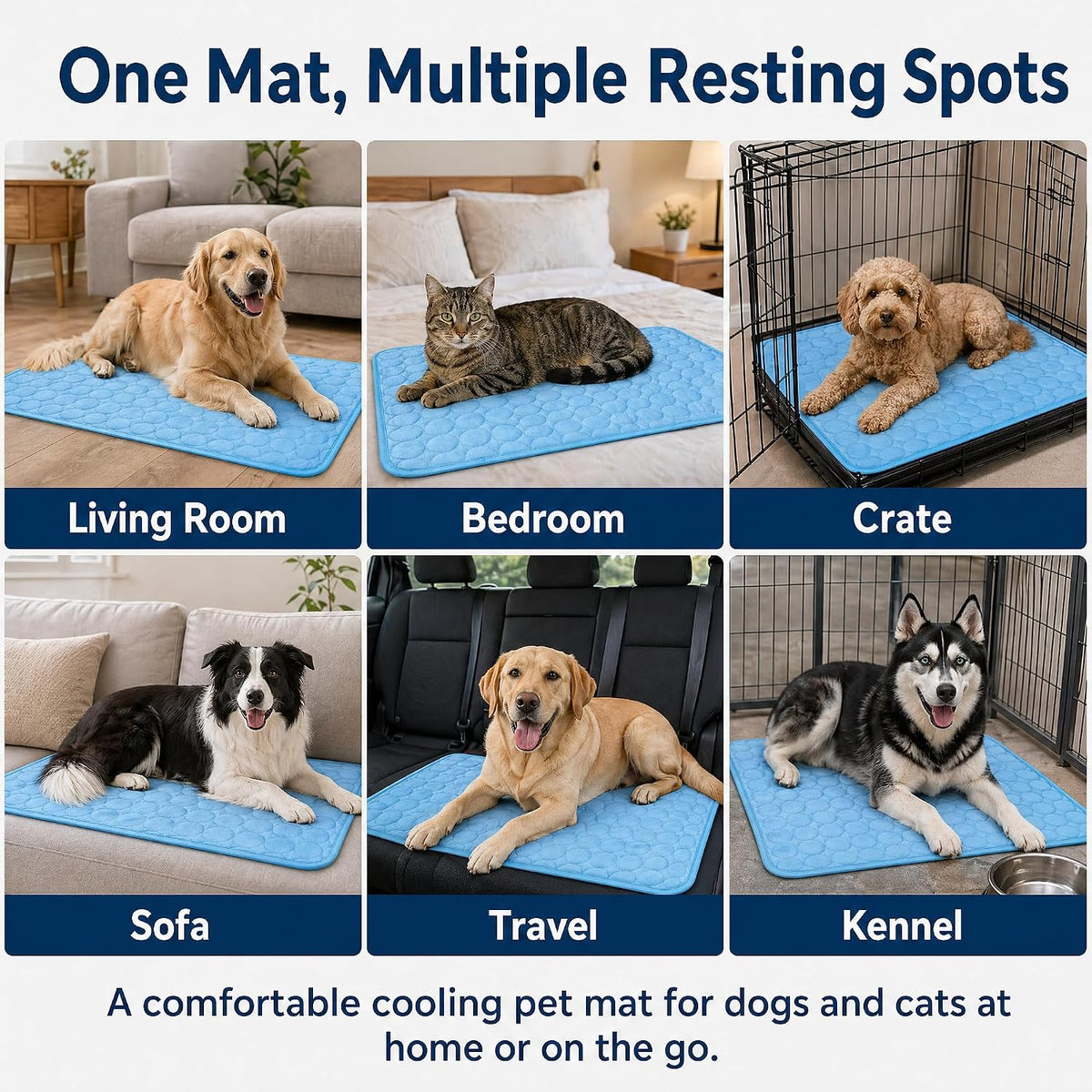Pet Cooling Mat, 59'' × 40'' Self Cooling Dog Pad for Large Breeds, No Freezing Water or Gel, Washable Breathable Summer Mat for Crate Kennel Car Sofa Bed Floor, Indoor Outdoor