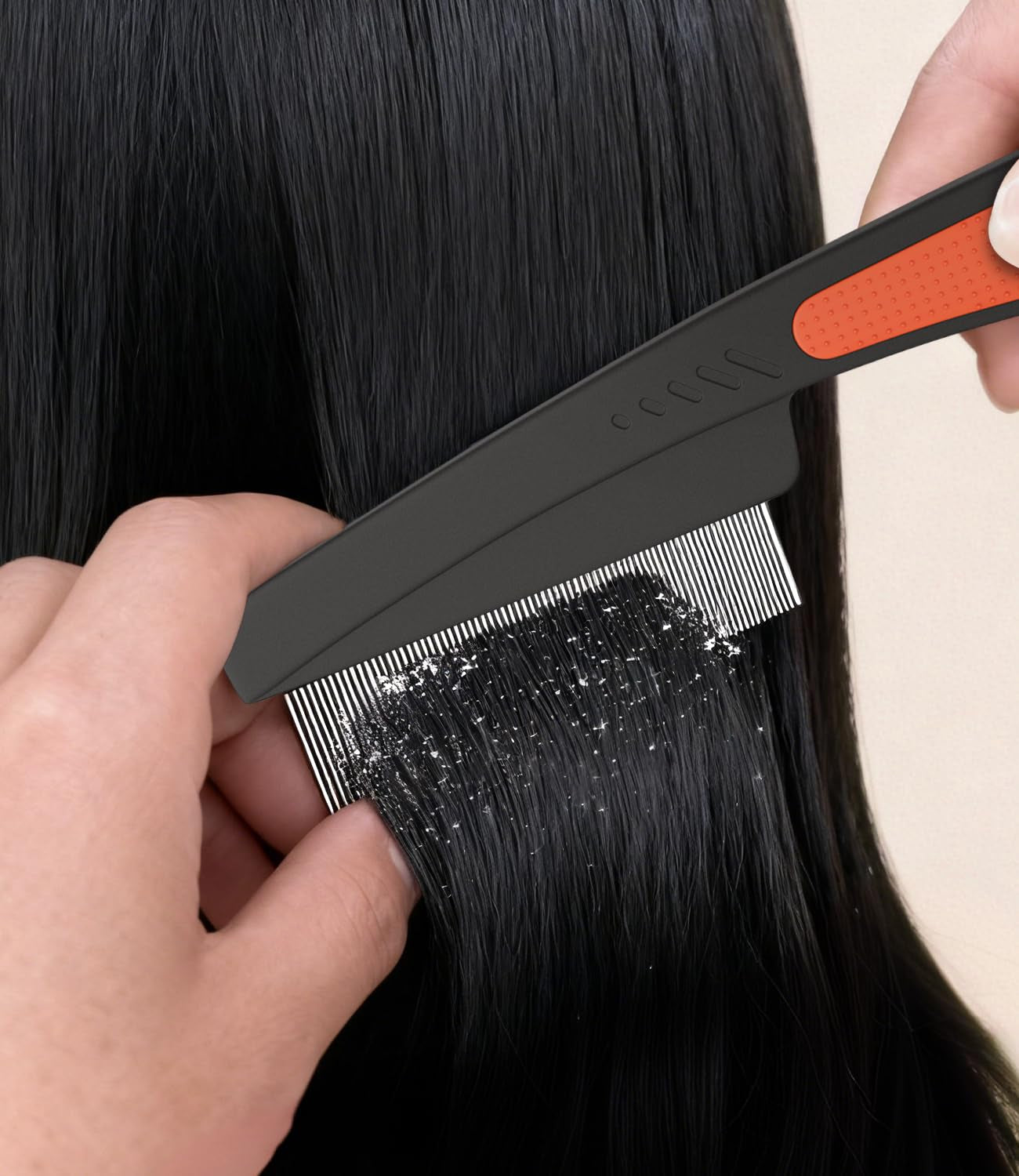 Dandruff Comb Removal 2PC Hollow Fine Tooth Scalp Detox Hair Care Tool | Build up Flake Lice Comb, 0.5 & 2Mm Stainless Steel Teeth, Self Cleaning, Button Release, Scalp Massage Handle, Women Men Kid