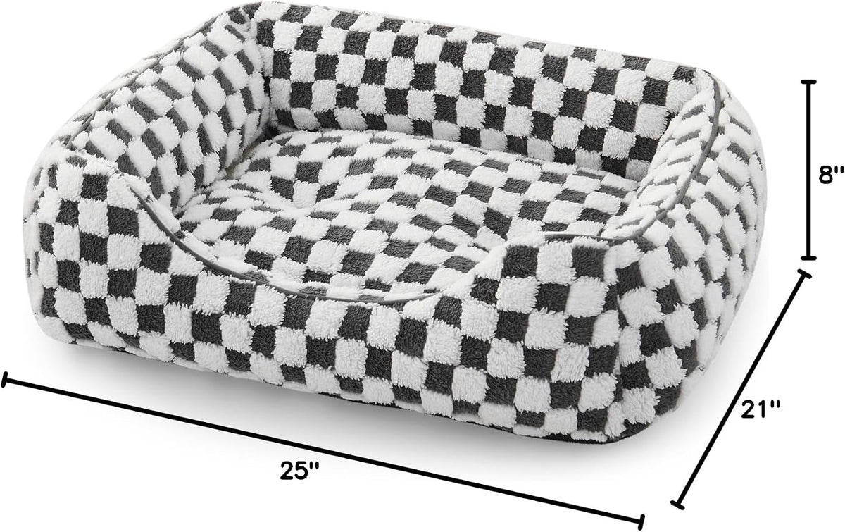 JOEJOY Dog Bed for Medium Small Dogs - Rectangle Orthopedic Dog Sofa Bed, Cute Modern Puppy Bed with Jacquard Shaggy Plush & anti Slip Bottom, 25X21X8Inches, Grey