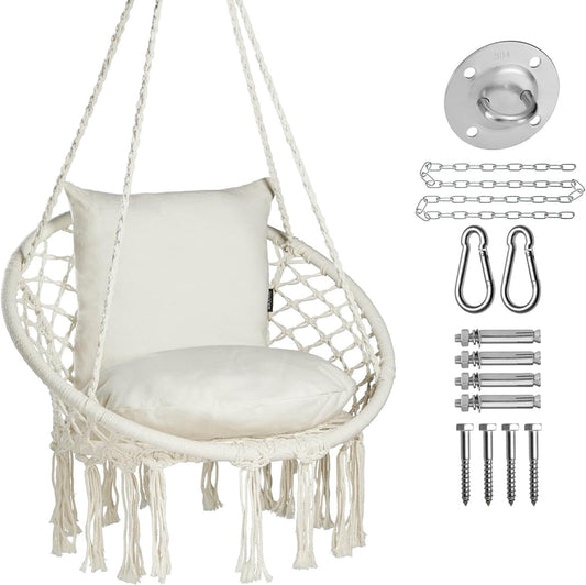 Joyview Macrame Hammock Chair, Hanging Chair with 2 Cushions, Hardware Kit