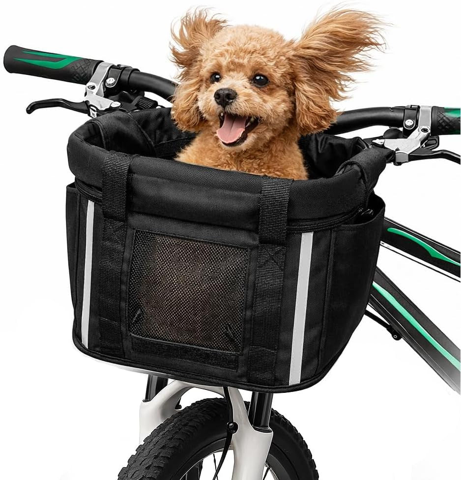 ANZOME Bike Basket, Foldable Front Handlebar Carrier with Quick Release